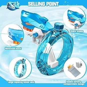 Rechargeable Shark Water Gun – High Pressure Electric Water Blaster Toy For Kids, Long Range Water Shooter, Fun Outdoor Summer Play (Random Color) - Image 7