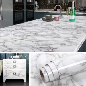 Self Adhesive White Marble Sheet For Kitchen – Waterproof, Heat And Oil Resistant Wallpap er For Countertops, Cabinets, And Furniture(60×200)
