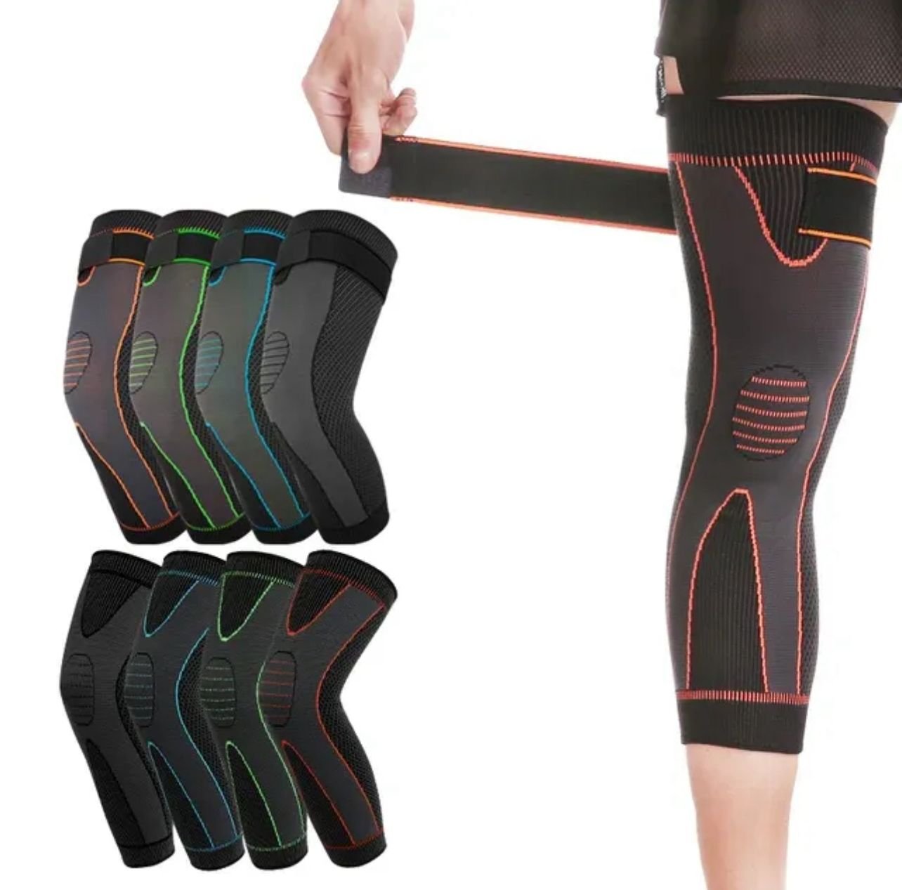 1 Piece Adjustable Compression Knee Support Brace | Breathable Elastic Knee Pad With Strap For Pain Relief, Sports Protection, And Joint Support (With Box)