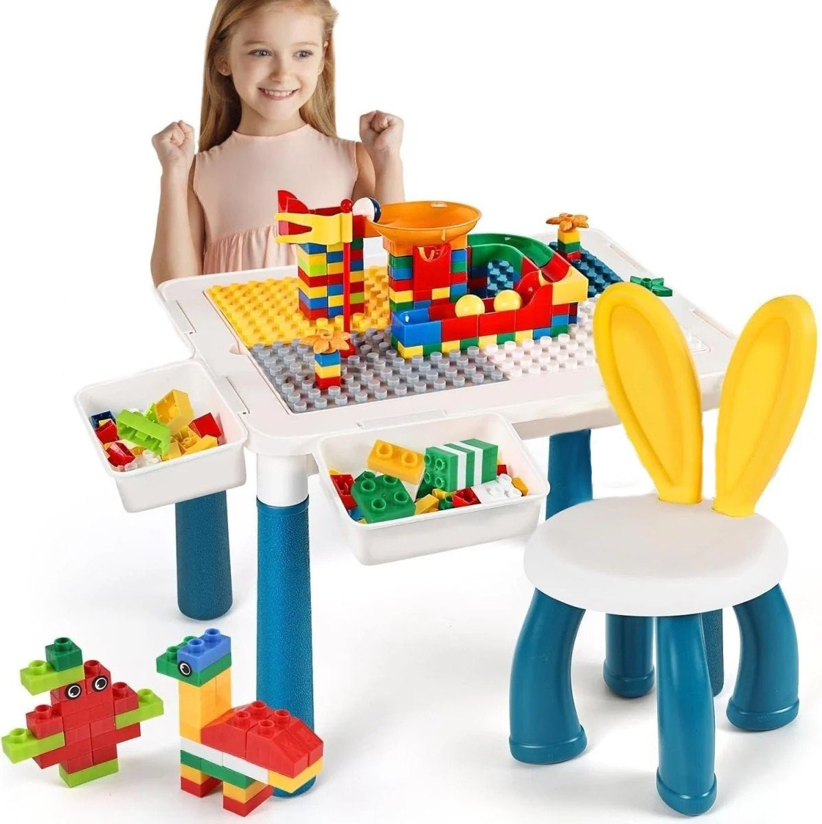 Kids Building Blocks Table With Chair – Multi-Functional Play Set For Creative Learning, Building, Drawing, And Fun Activities - Image 2
