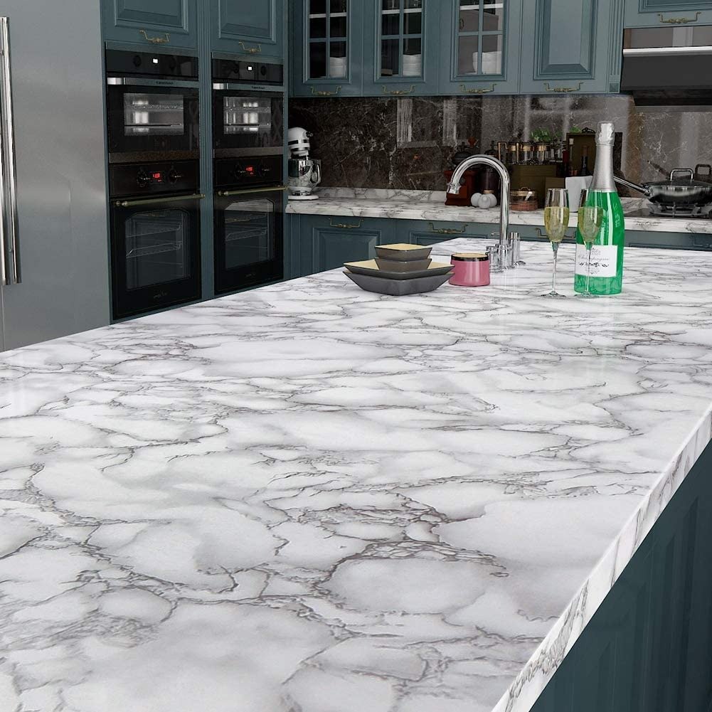 Self Adhesive White Marble Sheet For Kitchen – Waterproof, Heat And Oil Resistant Wallpap er For Countertops, Cabinets, And Furniture(60x200) - Image 3
