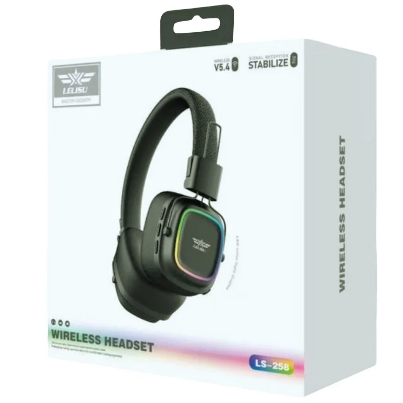 Lelisu LS-258 Wireless Stereo Headphones | Bluetooth 5.4 Over-Ear Headset with Type-C Charging & LED Lights