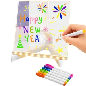 6×6 Inches LED Acrylic Writing Board with USB Light | 7 Colorful Erasable Pens |  Message Board with Markers & Stand