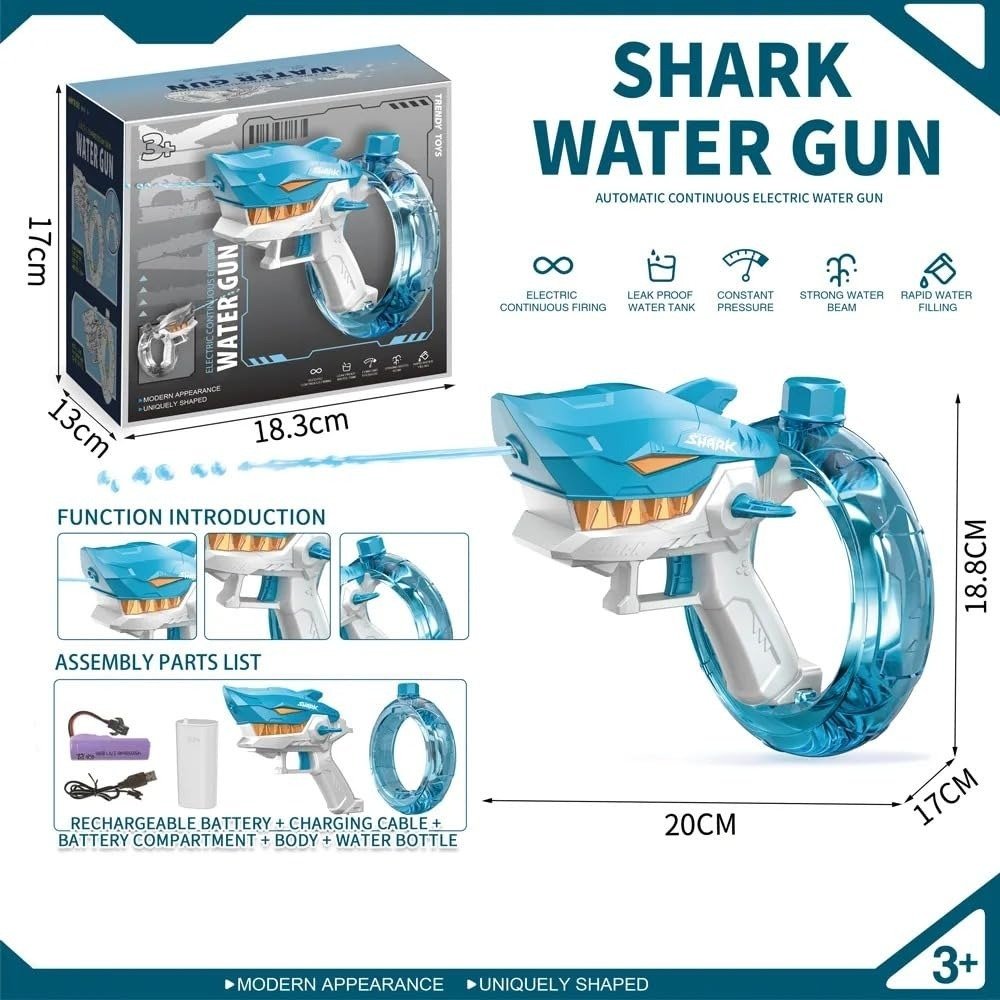 Rechargeable Shark Water Gun – High Pressure Electric Water Blaster Toy For Kids, Long Range Water Shooter, Fun Outdoor Summer Play (Random Color) - Image 5